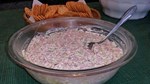 An Iowa favorite, enjoy this quick and easy Dried Beef Pickle Dip appetizer.