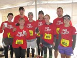 Members of Team Beef, Iowa enjoy warm beef stew after the Living History Farms Race on November 22, 2014.